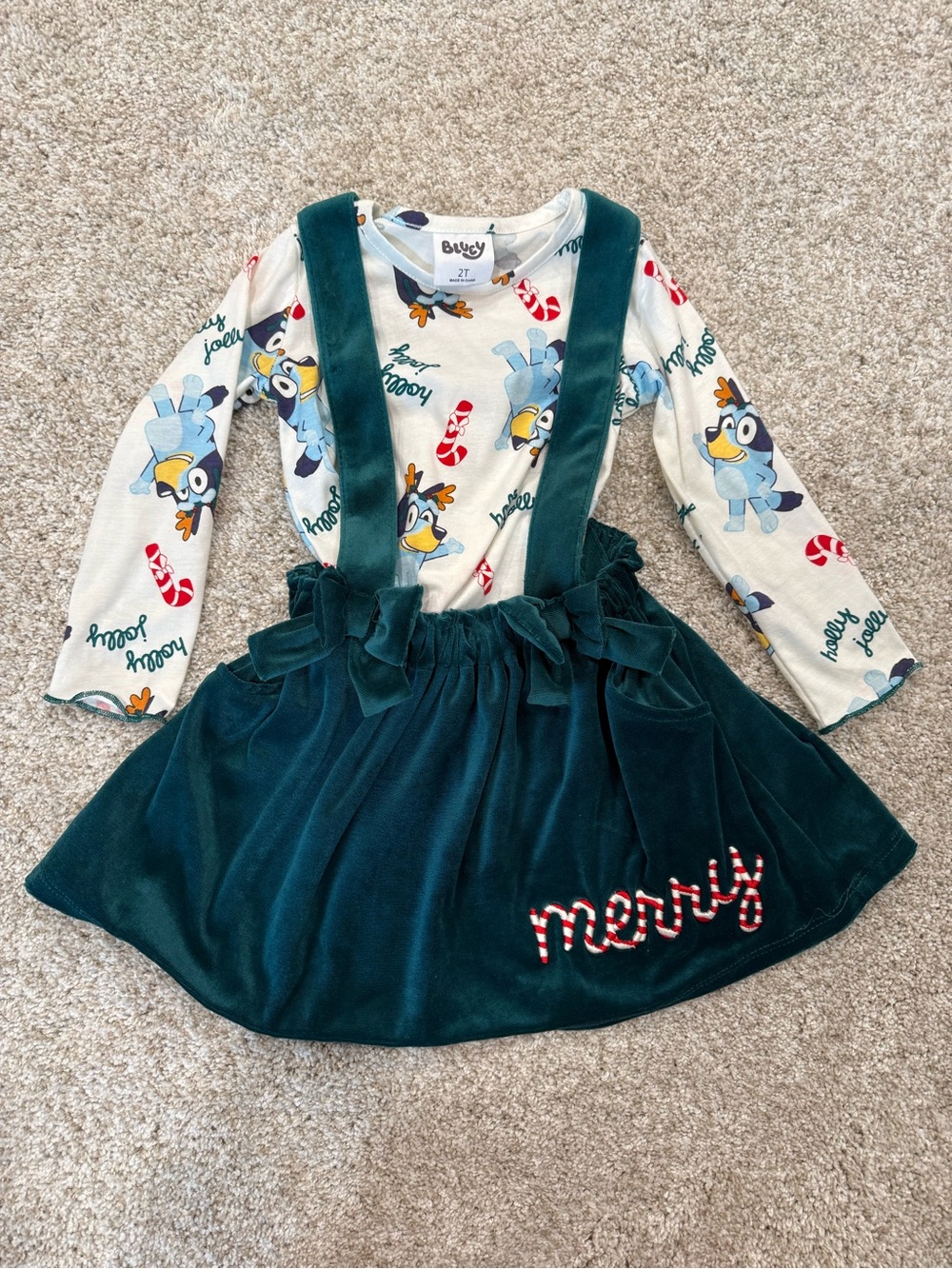 Bluey Green Velvet Suspender Dress